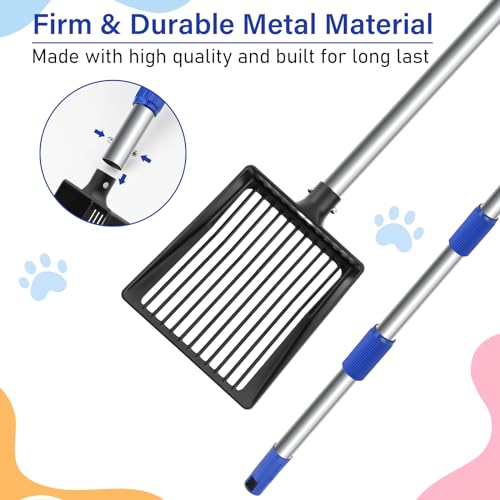 JAMIEWIN Colher de areia extensível de metal para gatos, pá de peneiramento de areia de cabo longo,