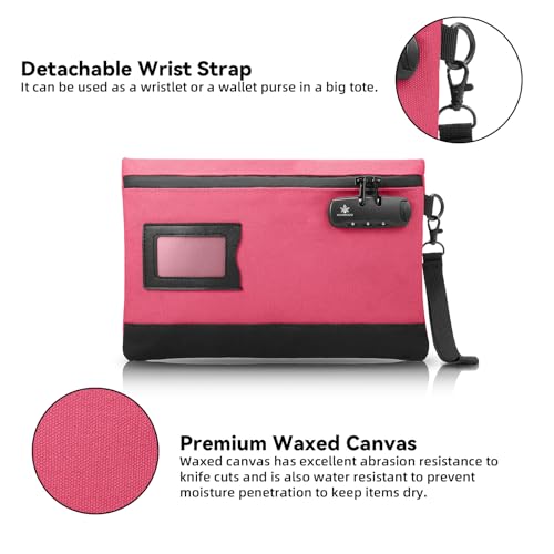 Image of KOSMCCO Money Bag with Lock, 11.8 x 7.9 Inches Durable Canvas Cash Bag Bank Bag for Cash