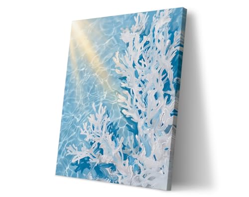 Poster original design white coral painting coastal(36"x24" Golden Frame) wall