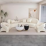 LyckTre Modern Sectional Sofa Set, High-Density Cushions, Solid Wood Frame, Leather Sectional Couches for Living Room, Couch Sets with Coffee Table (White Sofa + 2 Chairs + Coffee Table, 107IN)