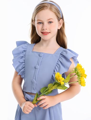 Image of Toddler Girls Two Piece Square Neck with Button Ruffled Sleeveless Top and Bow Tie Waistband Short Sets