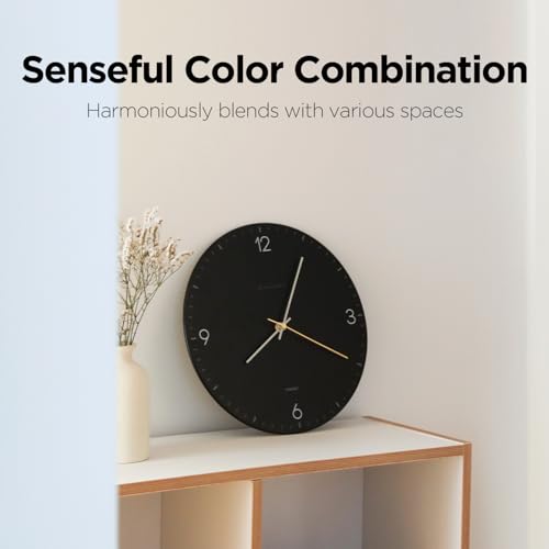 Image of mooas Flatwood Wall Clock,12 inch Non-Ticking Sweep Movement (Simple White) | Decorative Battery Operated Wall Clock for Home Living Room Kitchen Bedroom Office School