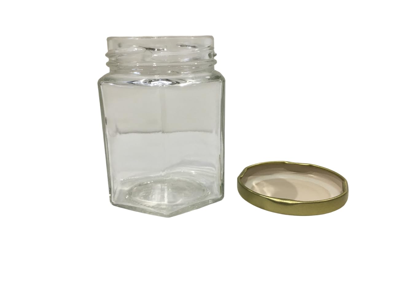 Vaso in vetro esagonale ml 190, per 250 gr miele (conf. da 32 pezzi) completo di tappo