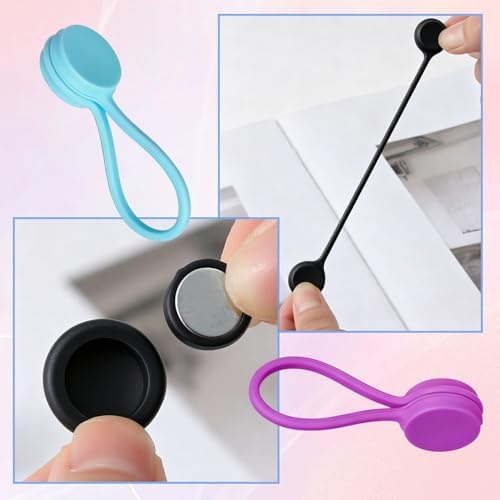 3 Pack Reusable Magnetic Cable Ties – Silicone Magnetic Wire Organizer Straps for Earphones, Phone Chargers, USB Cables – Multi-Color Cable Clips for Home, Office, School Use (Black) — 사진 6