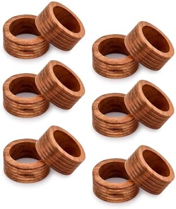 NIRMAN Napkin Ring Acacia Wood Set of 12, Wooden Napkin Rings Art...