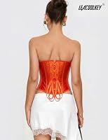 LEACOOLKEY Damen Corsage Korsett Top Bustiers Vollbrust Spitze Corsette Orange S – Ansicht 5