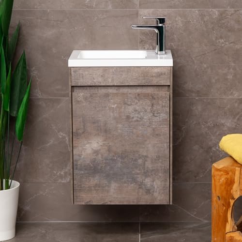 Go Bathrooms Ochil Wall Hung Cloakroom Vanity Unit With Polymarble Basin Sink Soft Close Doors Brown Metallic Effect � 440mm