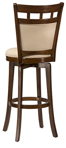 Hillsdale Jefferson 30-Inch Swivel Barstool With Cushion Back, Brown Cherry Finish With Woven Beige Fabric #TOP2