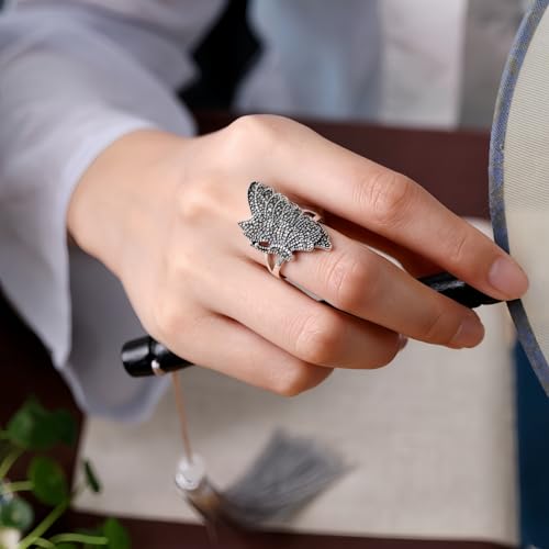 Bague Papillon en Argent 925 et Marcassite Ciselée Main Taille 6-9