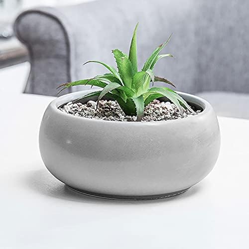 MyGift 7 Inch Matte Gray Brown Ceramic Plant Pot with Drainage Hole, Small Shallow Planter Bowl for Succulent, Cactus and Fillers
