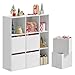 Produktbild SONGMICS HOME Superschnelle werkzeuglose Montage, Bücherregal, Regal, Standregal, Würfelregal 9 Fächer, 6 Stoff-Schubladen, 27 x 83 x 91,8 cm, Toolless-Technologie, schneeweiß LBC199W01