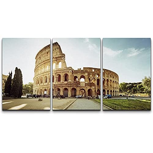 wall26 - 3 Piece Canvas Wall Art - Colosseum in Rome and Morning Sun, Italy - Modern Home Art Stretched and Framed Ready to Hang - 16"x24"x3 Panels