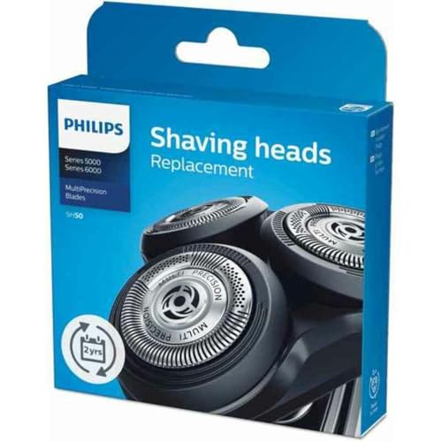 Philips SH50/50 Shaving Heads, Compatible with Series 5000 and 6000 Shavers, Optimum Performance, Self-Sharping, 3 Blades, Model SH50/50, Replace HQ9/50, HQ56/50 and RQ11/50