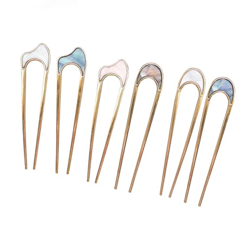 Visxcnu 6Piezas Horquillas en Forma U Palillo de Estilo Francés de Concha de Tortuga Pelo de Metal Palos de Horquilla Clavijas de Moño para Mujeres Niñas