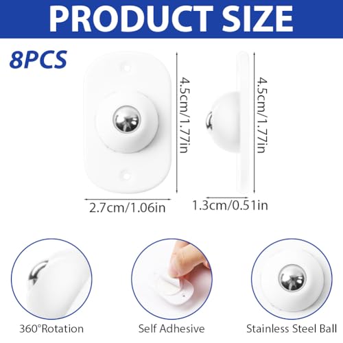 OFFCUP 8 Stück Kugelrollen Mini Möbelrollen Flach Selbstklebende Rollenrad Kugelrollen für Möbel Universal 360 Grad Rollen für DIY Mülleimer Aufbewahrungsbox Kleingeräte Mülleimerbox (weiß)