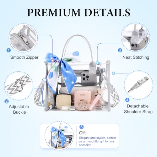 Image of Clear Tote Bag Stadium Events Transparent Clear Purse for Women Thick PVC Shoulder Bag with Guitar Strap for Concert