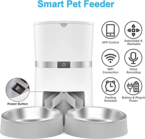 Automatic Cat Feeder, Smart Pet Food Dispenser With App Control ,Wifi Enabled Automatic Feeder For Dogs, Cats & Small Pets, Double Stainless Steel Bowls,6 Meals Portion Control And Voice Recording #TOP1