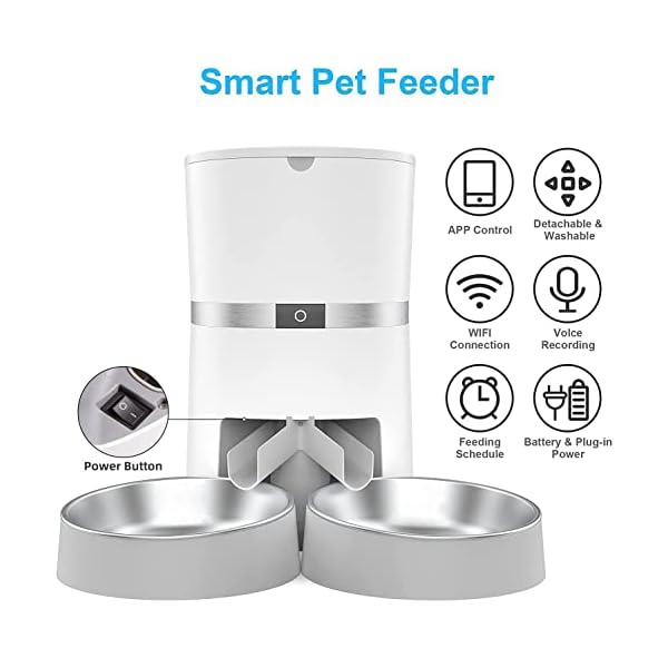 Smart Cat Feeder, WellToBe Automatic Cat Feeder WiFi Enable Pet Dog Food Dispenser App Control for Cat & Dog with Two-Way Splitter and Two Bowls, Voice Recorder Distribution Alarms, Portion Control Smart Cat Feeder, WellToBe Automatic Cat Feeder WiFi Enable Pet Dog Food Dispenser App Control for Cat & Dog with Two-Way Splitter and Two Bowls, Voice Recorder Distribution Alarms, Portion Control