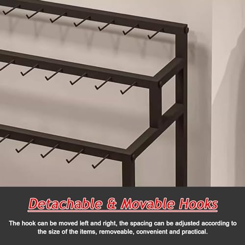 Large Retail Belt Display Rack for Clothing Store, Black Iron Shawls Purse Underwear Hanging Holder Against The Wall, for Laundry Room/Jewelry Shop, Space Savin(Black with 30 Hooks)