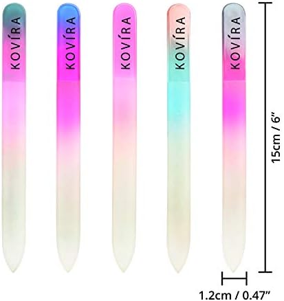 Kovira Glass Nail Files with Protective Case (5 Pack) - Long Lasting Double Sided Fingernail Files - Manicure/Pedicure Set for Shaping Natural Nails & Artificial Nails - Professional Crystal Files