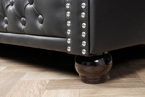 riess-ambiente.de Chesterfield 3-Sitzer Sofa 205cm schwarz Kunstleder Nietenbesatz Federkern