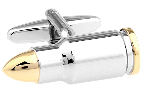 MRCUFF Bullet Two Tone Shell Casing Army Police Pair Cufflinks in a Presentation Gift Box & Polishing Cloth