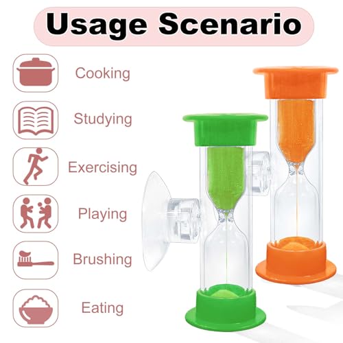 2 Minute Sand Timer with Suction Cup - Set of 4, 2 Min Hourglass Tooth Brushing Timer, Small 2 Minutes Sand Clock, Hour Glass Sandglass Timer for Games, Classroom (Blue, Purple, Green, Orange) by SuLiao - Used condition - Image 2