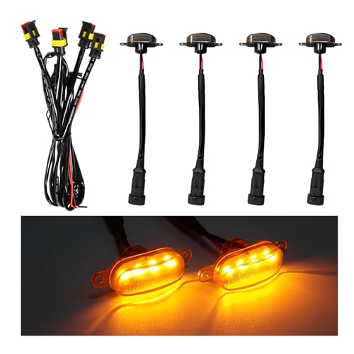 Dickno 4PCS Car Grille Lights, Bright Amber LED Grill Lights with Wiring Harness, Waterproof Front Grill Trim Lamps, Vehicle Exterior Grille Lamps Compatible with F150 F250 F350 (Black+Yellow) by Dickno - Used condition - US$12.49