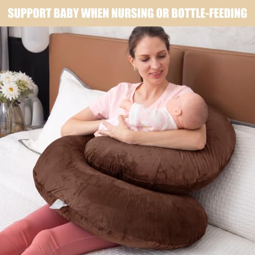 Image of 1 MIDDLE ONE Pregnancy Pillow, C Shaped Full Body Pillow for Maternity Support, Pregnant Women Sleeping Pillow with Cover (Coffee)