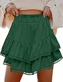LOMON Womens Boho Mini Skirt Cotton Flowy Skorts Fashion Beach Skirts for Women Going Out Trendy Skirt with Shorts Green