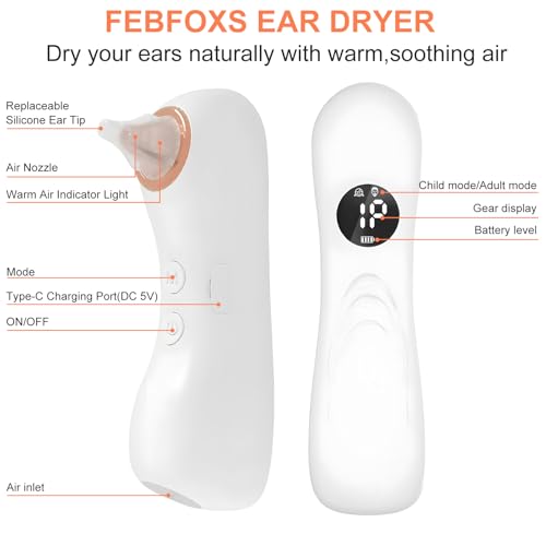 Electric Ear Dryer for Adults, Portable Ear Water Remover with Gentle Air Flow, Soft Silicone Tips & Storage Pouch, Ideal for Post-Shower & Swimming Use