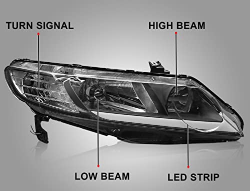 MOSTPLUS Headlight Assembly Compatible with Honda Civic 2006-2011 4 Door Front Lamp with DRL-Black Housing/Clear Lens/Clear Reflector by MOSTPLUS - Used condition - Image 3