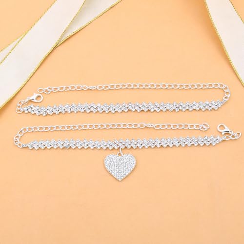 Image of Sora Tuki Ankle Bracelets for Women Waterproof Butterfly Heart Cross Anklets for Women Tennis Rhinestone Anklet Bracelet Large Plus Size Anklets Big Ankle Beach Summer Foot Jewelry