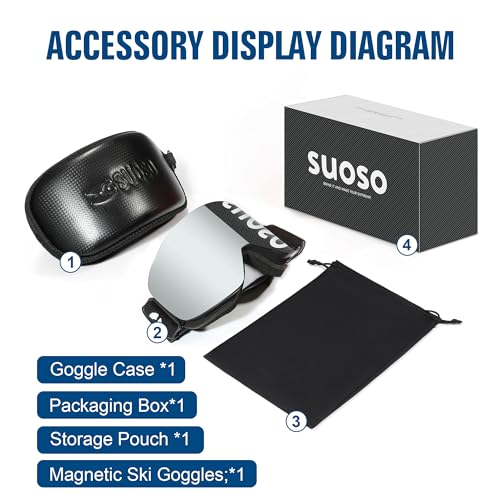 suoso Anti-Fog Snow Goggles | 100% UV Protection | OTG Compatible | Wide Peripheral Vision | Magnetic Lens Change System White frame with silver foil lens - Image 5