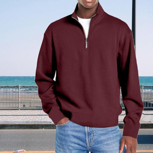 Mokaloha Mens Shirts, Pacificozy Men's Simple Casual Ribbed Stand Collar Zipper Long Sleeve T-Shirt Fall Fashion2