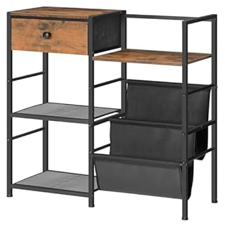 HOOBRO Record Player Stand, End Table with Vinyl Storage, 4 Tier Vinyl Record Storage, Side Table with Open Shelves, Turntable Stand for Living Room, Media Room, Rustic Brown EBF75CJ01