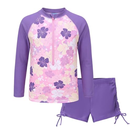 Image of Girls Rash Guard Set for Girls Long Sleeve Swimsuits Hawaiian Two Piece Bathing Suits Swimwear Set