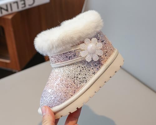 TangDao Girls Snow Boots, Warm Winter Fuzzy Short Boots, Insulated Sparkling Sequin Outdoor Boots for Toddler Little/Big Kids3