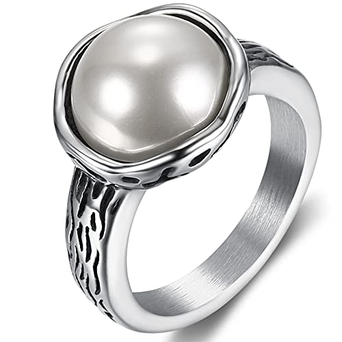 Jude Jewelers Stainless Steel Faux Pearl Solitaire Style Wedding Engagement Proposal Statement Anniversary Ring