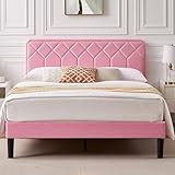 VECELO Queen Size Bed Frame Premium Velvet Upholstered Platform with Height Adjustable Headboard/Mattress Foundation, Solid Wooden Slat Support, No Box Spring Needed/Easy Assembly
