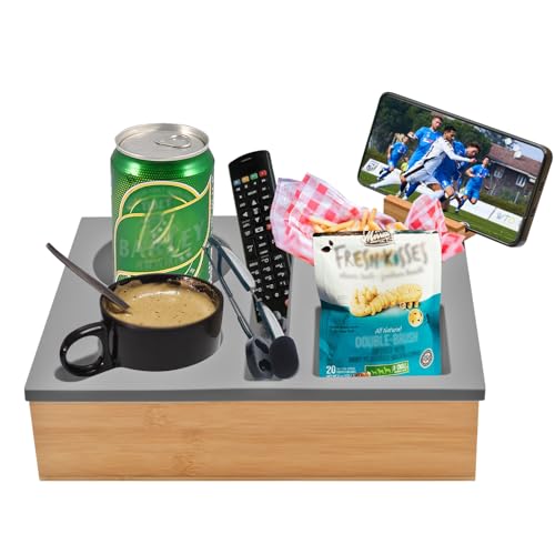 BSDLZCH Silicone Couch Cup Tray with Rotating Mobile Holder - Sofa Tray & Couch Cup Holder for Drinks, Snack, Magazine, Remote for Sofa, Bed, RV, Car (Gray)