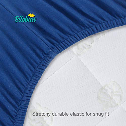 Biloban Pack and Play Sheets Fitted, 2 Pack Pack and Play Sheet Fits for Graco Pack n Play Mattress, Neutral Playard Sheets for Baby Boys and Girl, White & Navy Blue, 38”X 26”