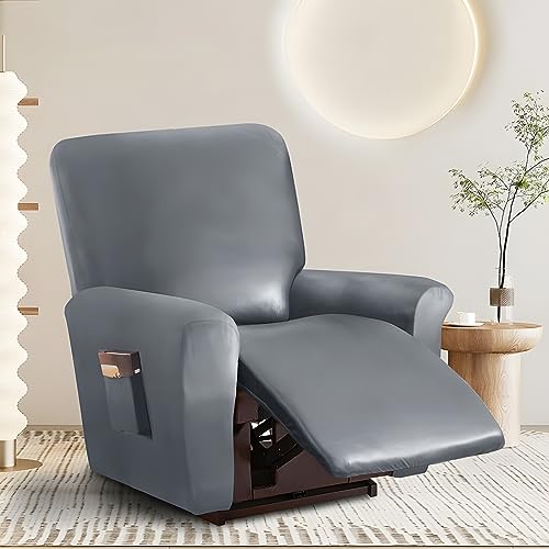 Jokivtou 1/2/3 Seats Pu Leather Stretch Recliner Cover Sofa Cover With Side Pockets Waterproof Slipcover Recliner Couch Cover Furniture Protector With Elastic Bottom Living Room #TOP5