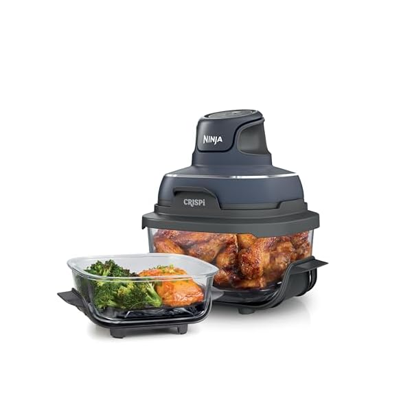 Ninja Crispi Air Fryer, Microwave, Freezer & Dishwasher Safe, Non Toxic Glass Portable Cooking System, 4 QT & 6 Cup Glass Containers with Storage Lids, Easy Meals, Air Fry, Bake, & More Grey, FN101GY