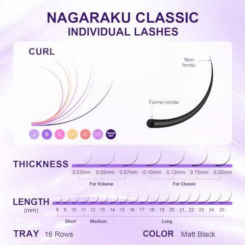 NAGARAKU Cils Classiques 0.07mm D 7-15mm Mix Noir Volume ou 1:1 16 Rows – vue 8
