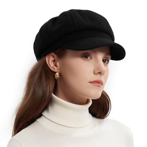 ACUSHLA Merino Wool Newsboy Cap, Black, photo 2 on Amazon.com