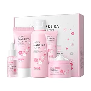 LAIKOU Skin Care Set, Facial Skin Care Products, Skin Care Kit with Sakura Serum, Cleanser, Toner, Eye Cream, Essence Cream 5pcs for Women Teen Girls Mom Daughter Lover Mother’s Day Birthday Christmas
