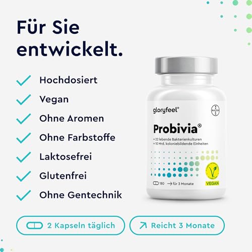 Probivia® Kulturen Komplex 10 Mrd. KBE pro Tagesdosis - 476 Mrd. KBE pro 1g Rohstoff - 22 Bakterienstämme & Inulin - 180 Kapseln - u.a. Lactobacillus, Bifidobacterium