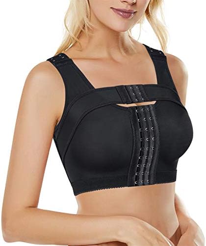 BRABIC Women's Front Closure Bra Post-Surgery Posture Corrector Shaper Tops with Breast Support Band (Black, M)