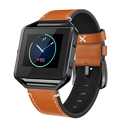 Swees Leather Bands Compatible With Fitbit Blaze Smart Watch, Genuine Leather Replacement Band With Metal Frame Small & Large For Women Men, Champagne Gold, Rose Gold, Black, Brown, White, Grey, Beige #TOP1